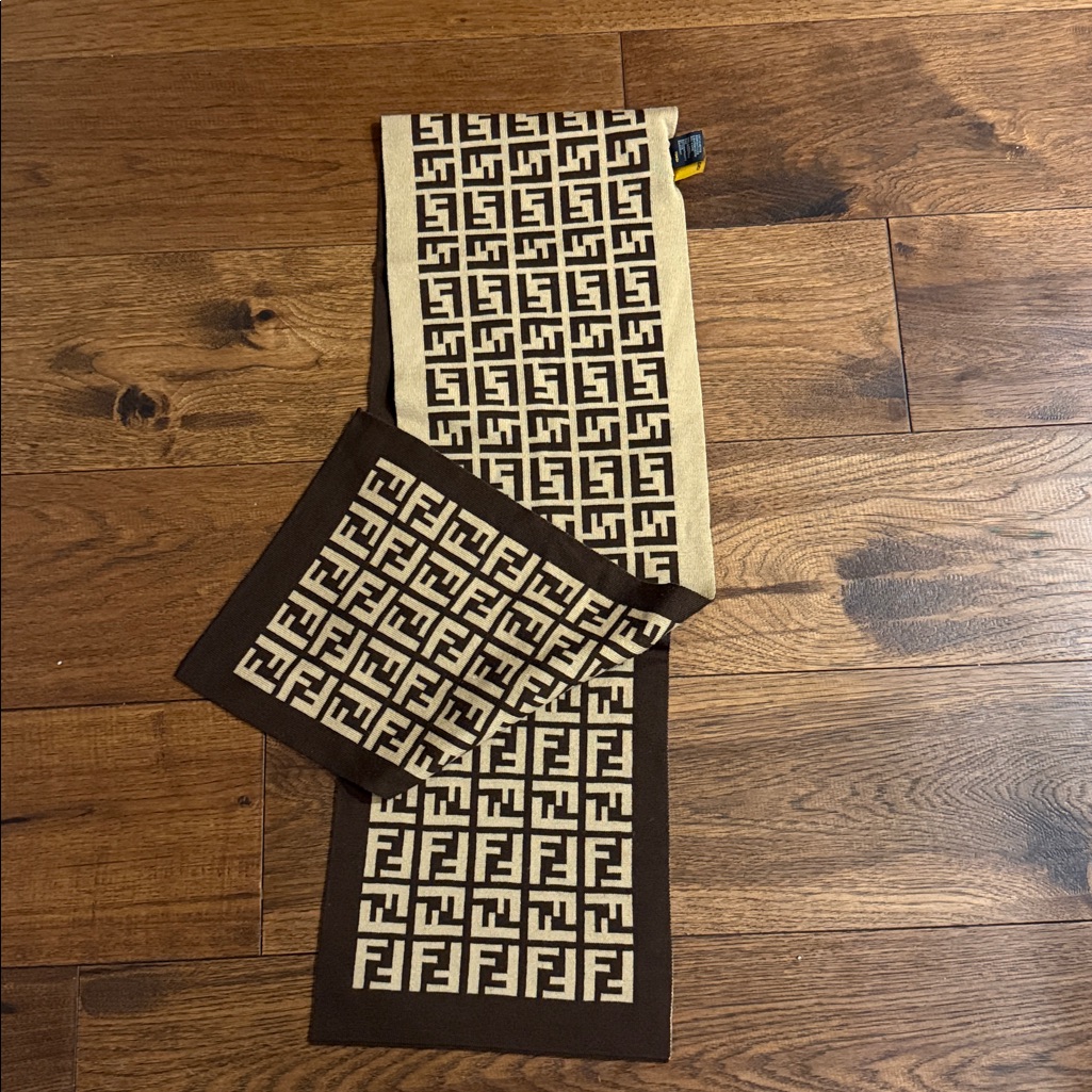 Fendi Chocolate Brown Reversible Zucca Scarf Wool